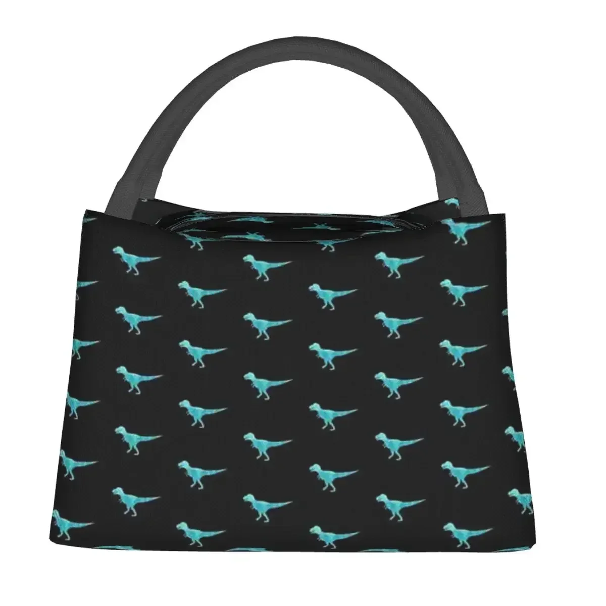 Teal And Black Watercolor T-Rex Dinosaur Silhouette Lunch Bags Insulated Bento Box Picnic Bags Cooler Thermal Bag for Woman