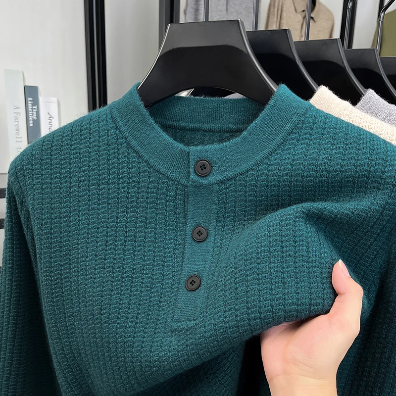 

Свитер на пуговицах из 100% кашемировой шерсти для мужчин, осень-зима, модный теплый джемпер из овечьей шерсти, пуловер с длинными рукавами, теплая вязаная одежда
