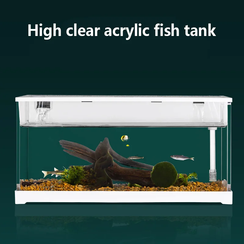 

HD Acrylic Fish Tank with Heating Pad Desktop Aquarium Built in Water Pump Ecological Tank for Betta Goldfish Tropical Fish