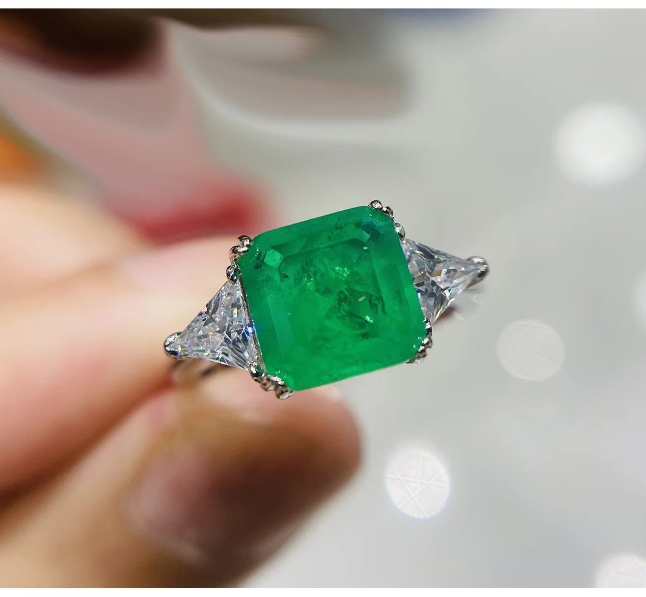 925 Sterling Silver Rings 9*9mm Paraiba Emerald Gemstone Luxury Wedding Engagement White Gold Plated Fine Jewelry Drop Shipping