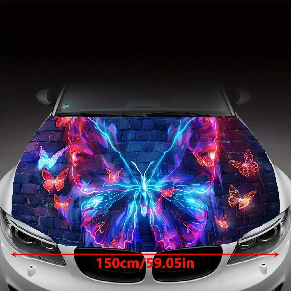 Dancing Fluorescent Butterfly Car Vinyl Wrap, PVC Waterproof Car Hood Sticker, Self-Adhesive Scratch-Resistant Stickers for Engi