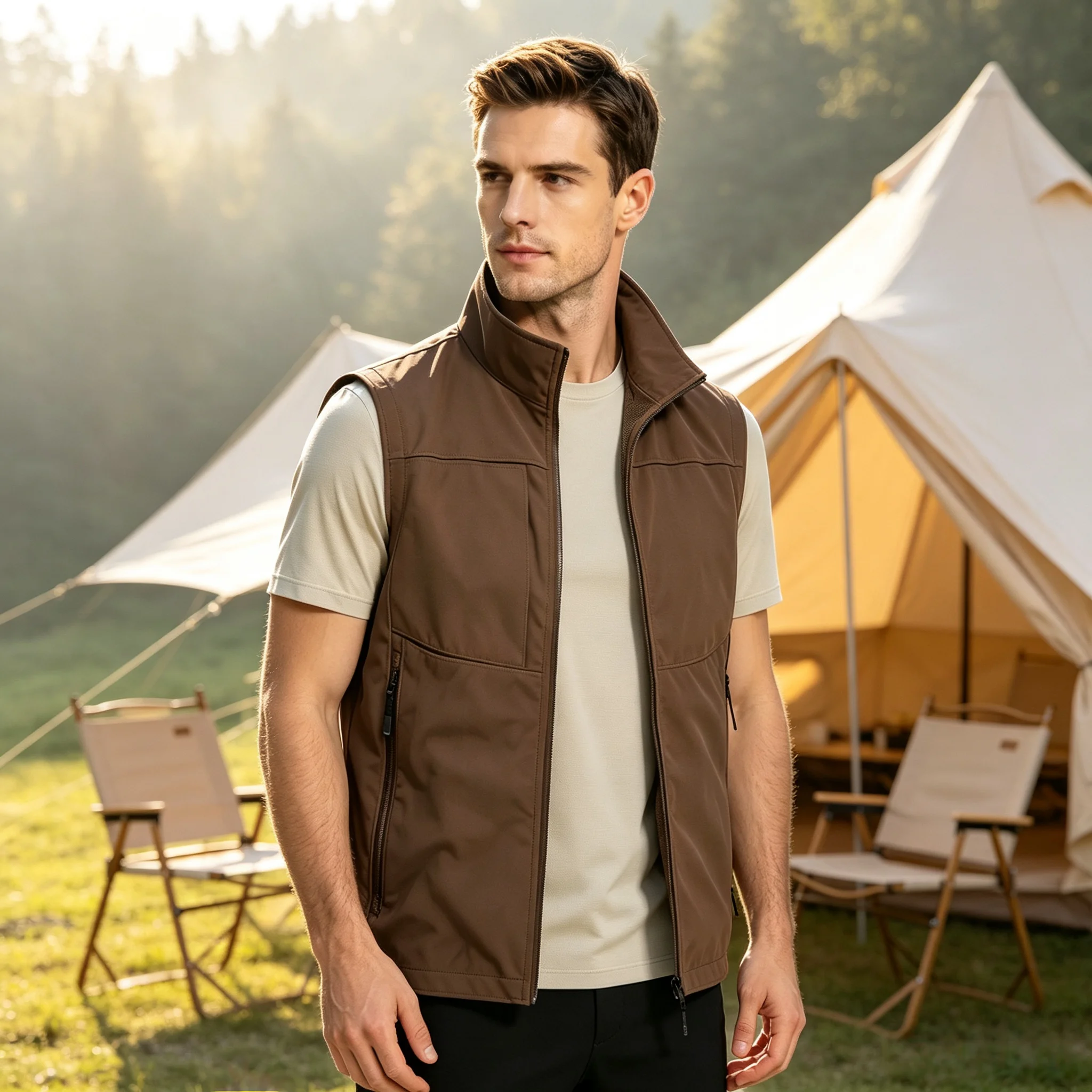 Corporate Work Clothes Jackets and Work Uniform for Four-Season Outdoor Stand-Up Collar Work Vests Custom-Printed Logo