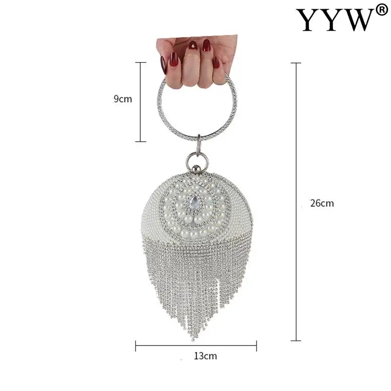 Luxury Women Round Ball Clutch Bag Evening Bag With Rhinestone Tassel Pearl Exquisite For Women Ladies Wedding Party Clutches