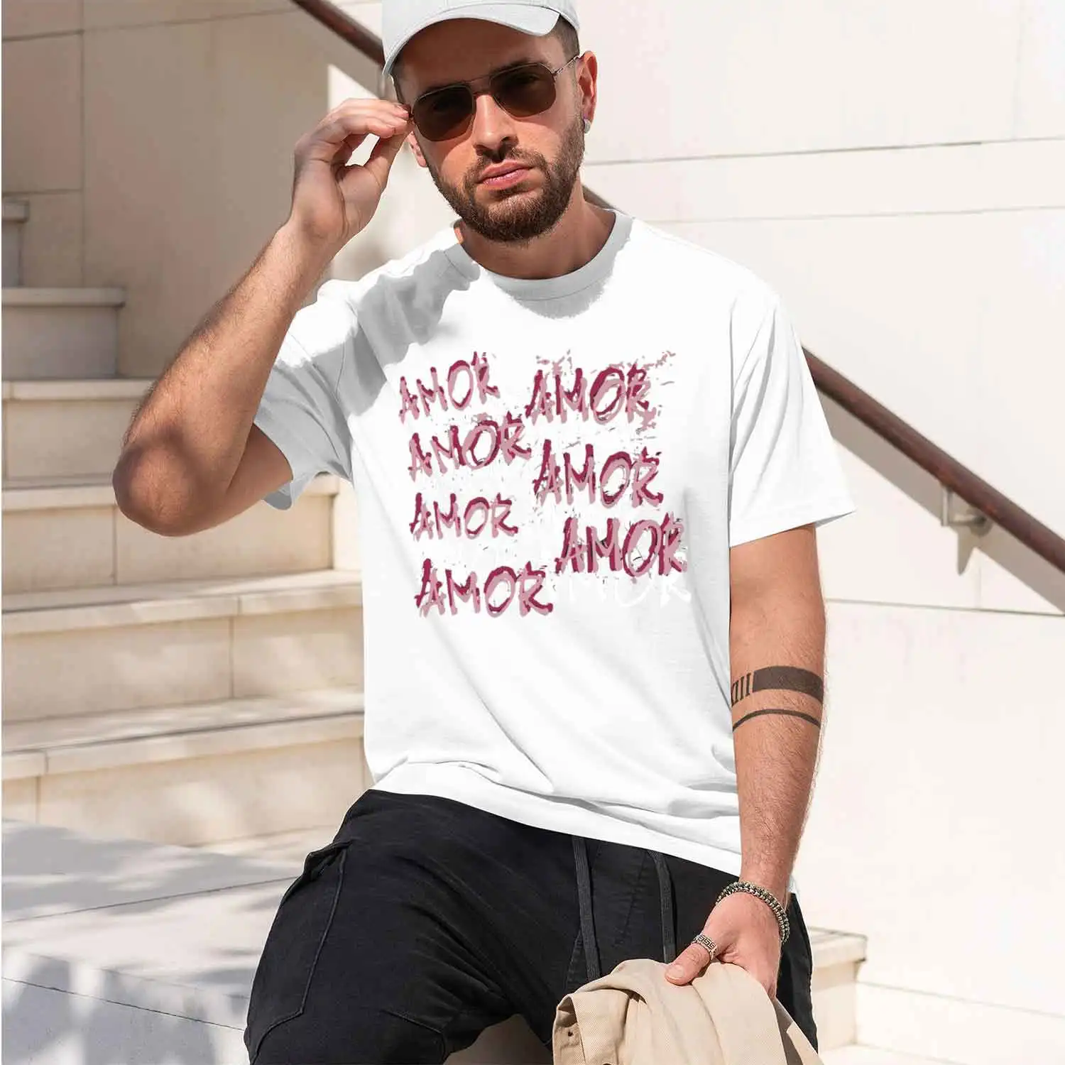 Washed T Shirt Unisex Women's Casual Summer Short Sleeve T-Shirt AMOR AMOR Letter Print Loose Fit Round Neck 2026 New Model