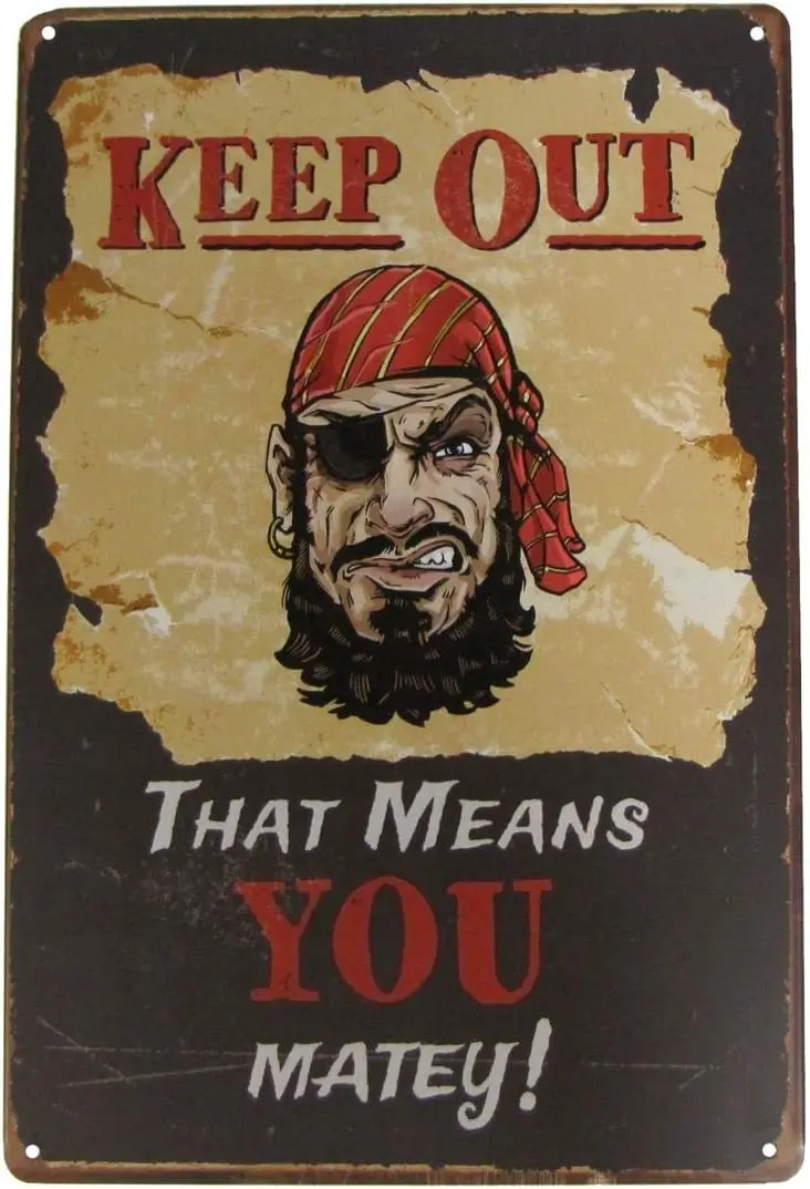 Treasure Gurus Funny Pirate Keep Out Matey Metal Warning Sign Novelty Beware Bar Pub Wall Decor