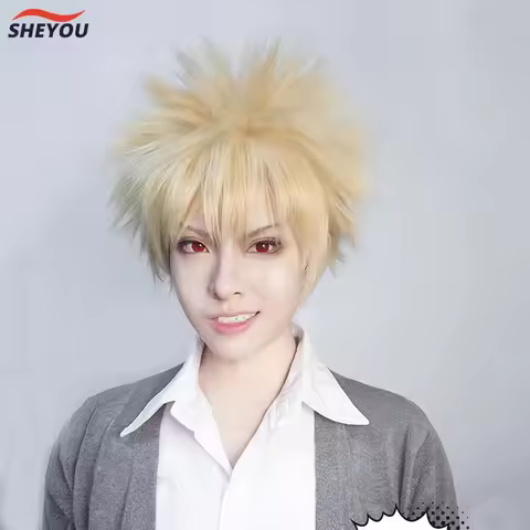Anime Baku no Hero Bakugou Katsuki Bakugo Cosplay Wig Short Linen Blonde Heat Resistant Cosplay Costume Wig