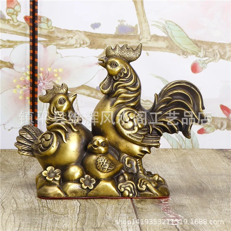 

Chinese Old Feng Shui Decorate Bronze Pure Copper Golden Chicken Hotchpotch