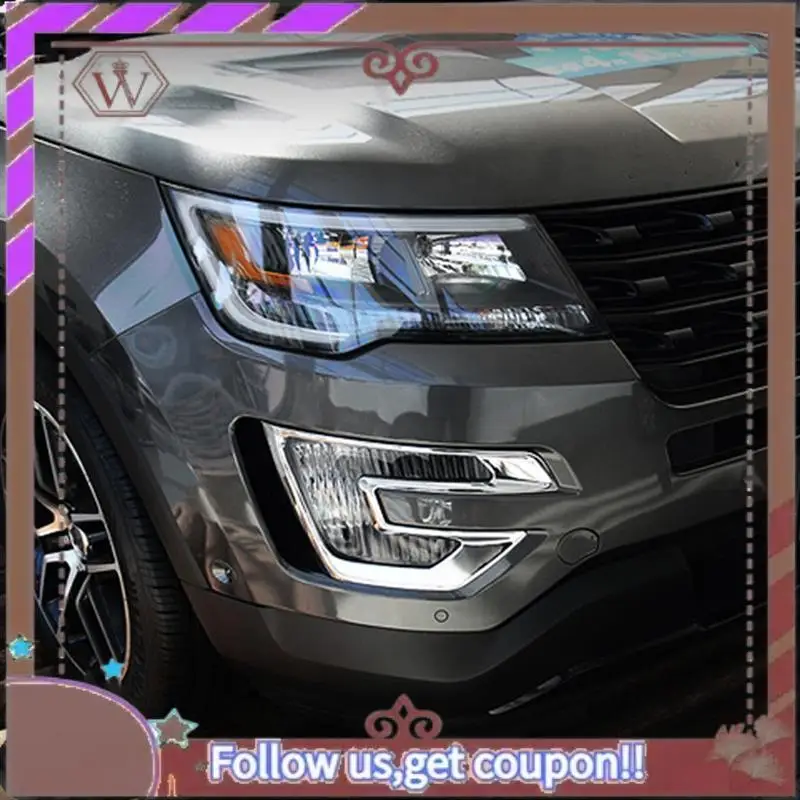 

A57E-2PCS Car Front Bumper Fog Lamp Cover Fog Light Trim Accessories Silver For Ford Explorer 2016 2017