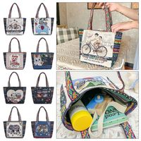 1Pcs Animal Ethnic Style Handbag Trendy Embroidery Elephant Peacock Handbag Rabbit Canvas Tote Bag Storage Bag