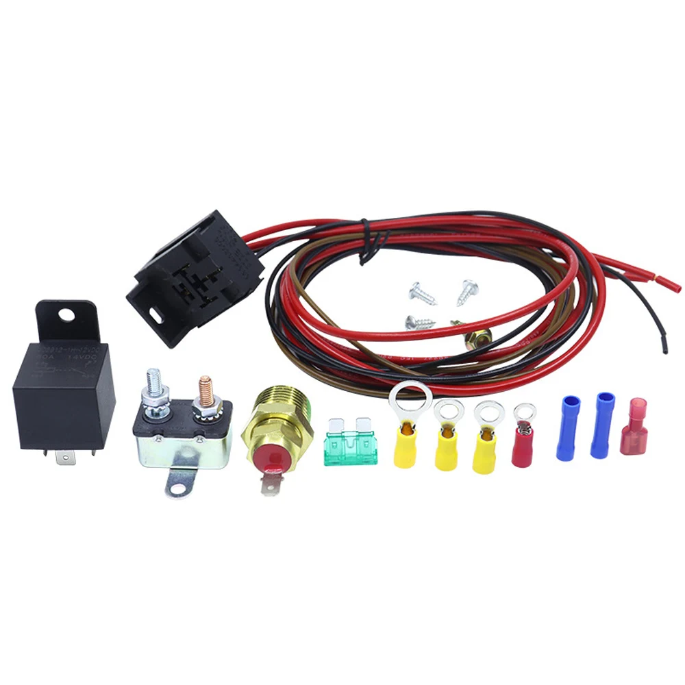 1 PC Electric Fan And Wiring Kit with Full Thermostat 50A Relay for Vehicle 185°F - Upgrade for Car Cooling System