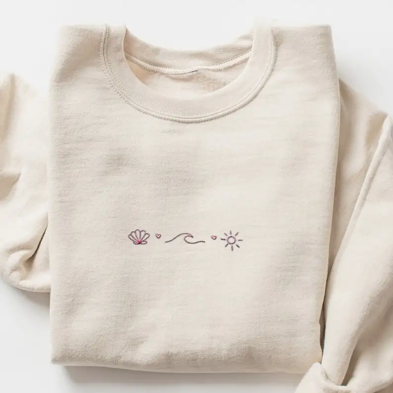 

Embroidered Seashell Sweatshirt Back to the Ocean Waves Sunshine Casual Daily Wear Unisex Sweatshirt Versatile Stylish Pullover