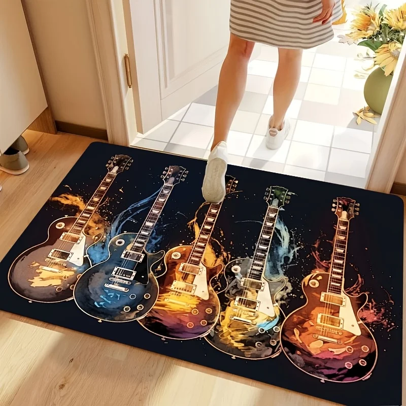 VIKAMA Watercolor Electric Guitar Printed Entry Mat Five‑piece Rock Guitar Art Non‑slip Wear‑resistant Household Entrance Floor