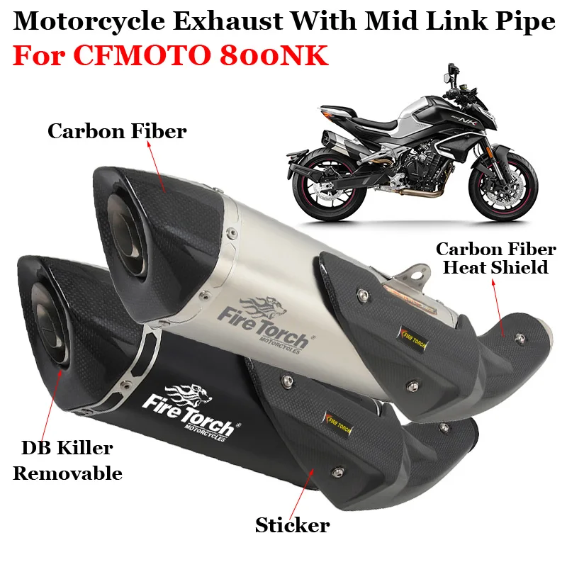 

For CFMOTO 800NK NK800 2023 Year Motorcycle Exhuast Escape Modified Muffler Middle Link Pipe DB Killer Cabron Fiber Heat Shield