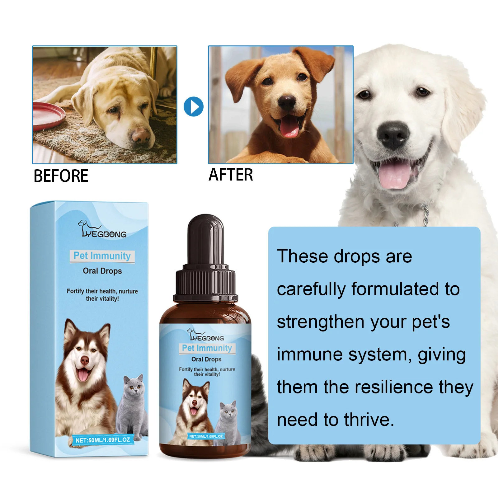 YEGBONG Pet Immunity Oral Drops Supplementary Nutrition Immunity Health Drops for Cats and Dogs