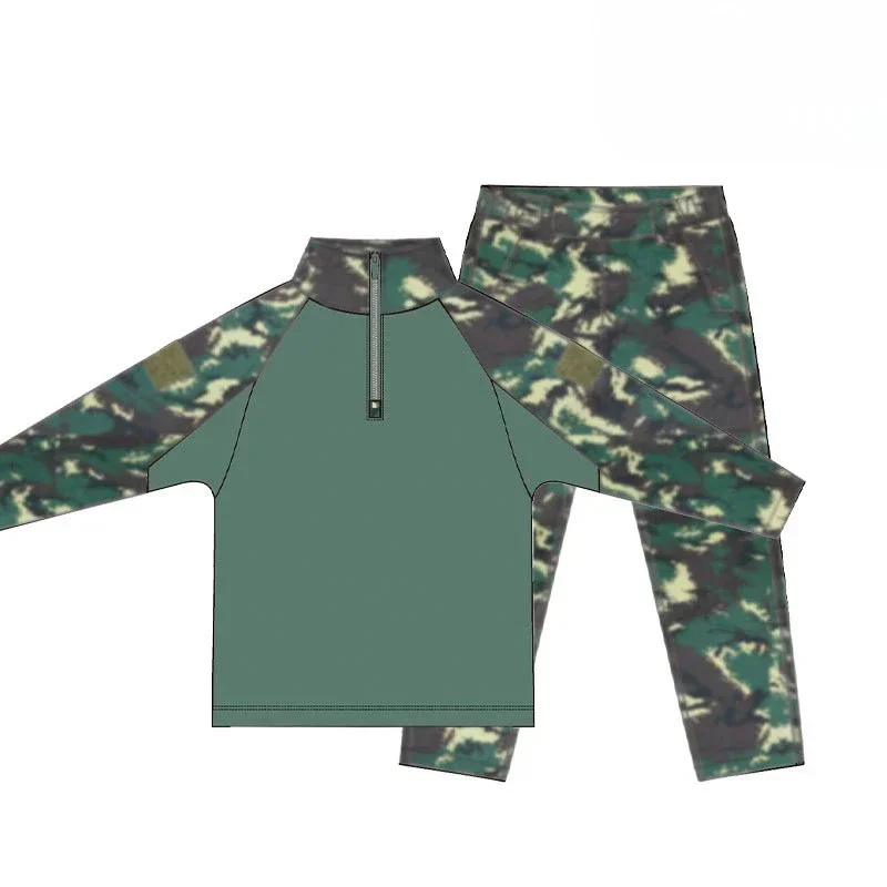 Kids Camouflage Uniform Long-sleeved Tops+Pants Sets Men's Summer Kindergarten Tactical Training Camp Frog Suit