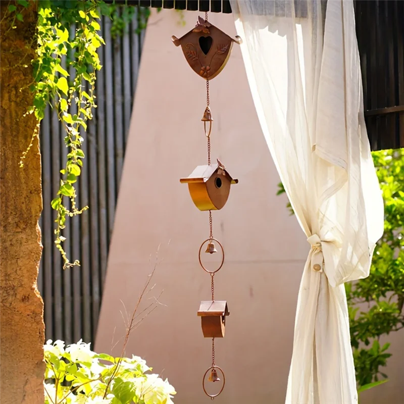 

-B48C Gold Bird Houses Rain Chain For Heavy Rain, Functional & Decorative Replacement Downspout Chain For Outside Rainchain