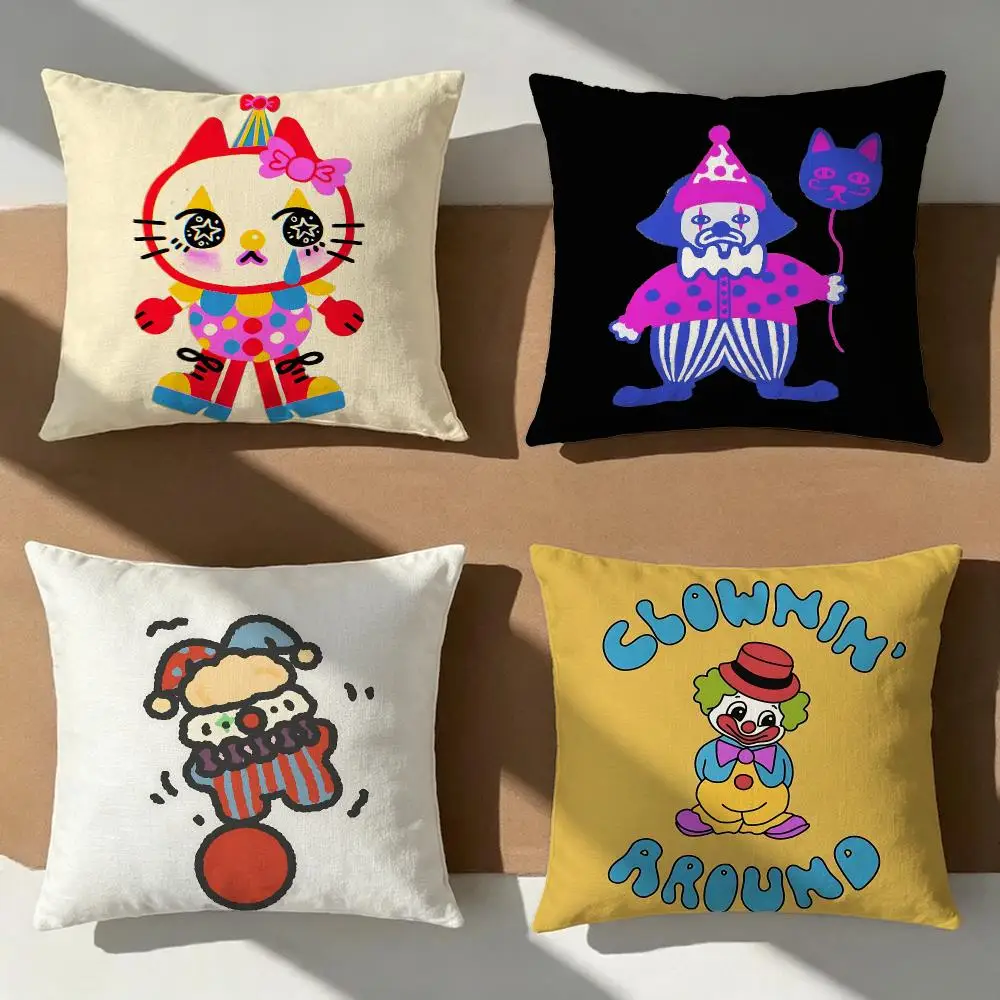 Clown Cat Kids Cartoon Cushion Cover Pillow Cover Nordic Minimalist Throw DoubleSided Print Cushion Case for Sofa Bedroom Decor