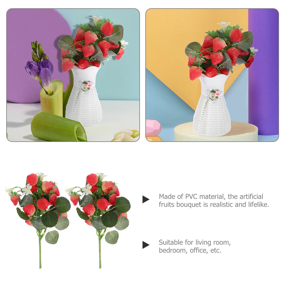 

2 Pcs Flower Arrangement Simulation Strawberry Bouquet Baby Home Decor Fruits Pvc Plastic for Decoration