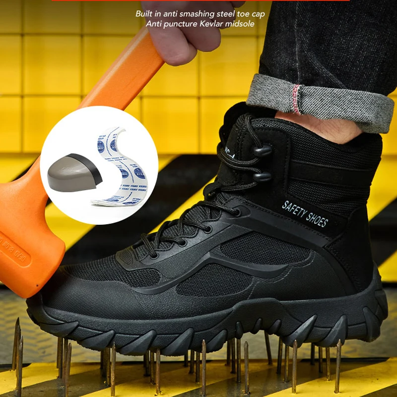 Men's Outdoor Safety Boots Desert Tactical Boots Puncture-Proof Work Boots Steel Toe Shoes Protective Boots Indestructible Shoes