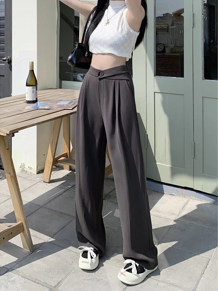 Freizeit hose Frühling neue hohe Taille schlanke Mode Hose mit weitem Bein schlaffe lange Hosen Damen hose Trend