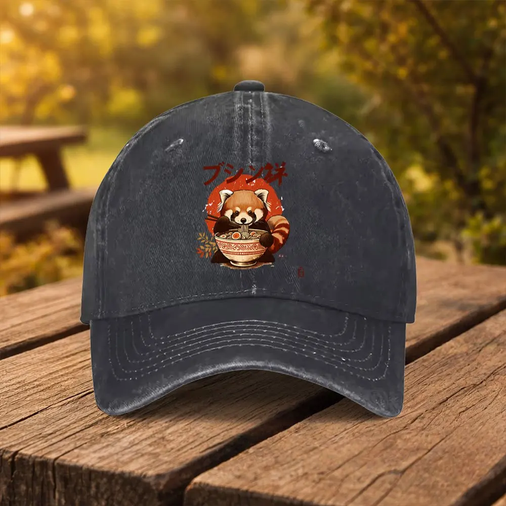 Red Panda Eating Noodles Print Baseball Cap, Unisex Fashion Duckbill Cap, Suitable for Outdoor Sports, Fitness, Travel, and Outi