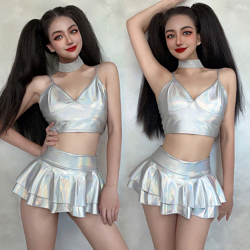 

Костюм женский серебристый в стиле хип-хоп, пикантный костюм Gogo для дня рождения, шоу, выступлений, сцены, танцев на шесте, праздничные костюмы DQL8179