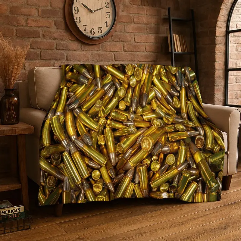 Metal Gun Bullet Military Equipment Pistol Flannel Blanket Soft Throw Blanket for Bedroom Living Room Bed Travel Camping Picnic