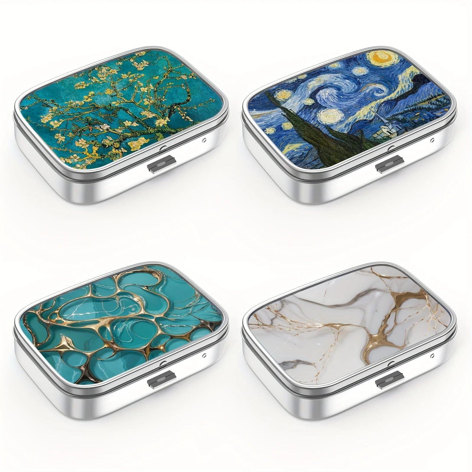 2 Compartment Medicine Pill Case, Portable Pill Box for Pocket or Purse Pill Box Decorative Metal Medicine Vitamin Organizer