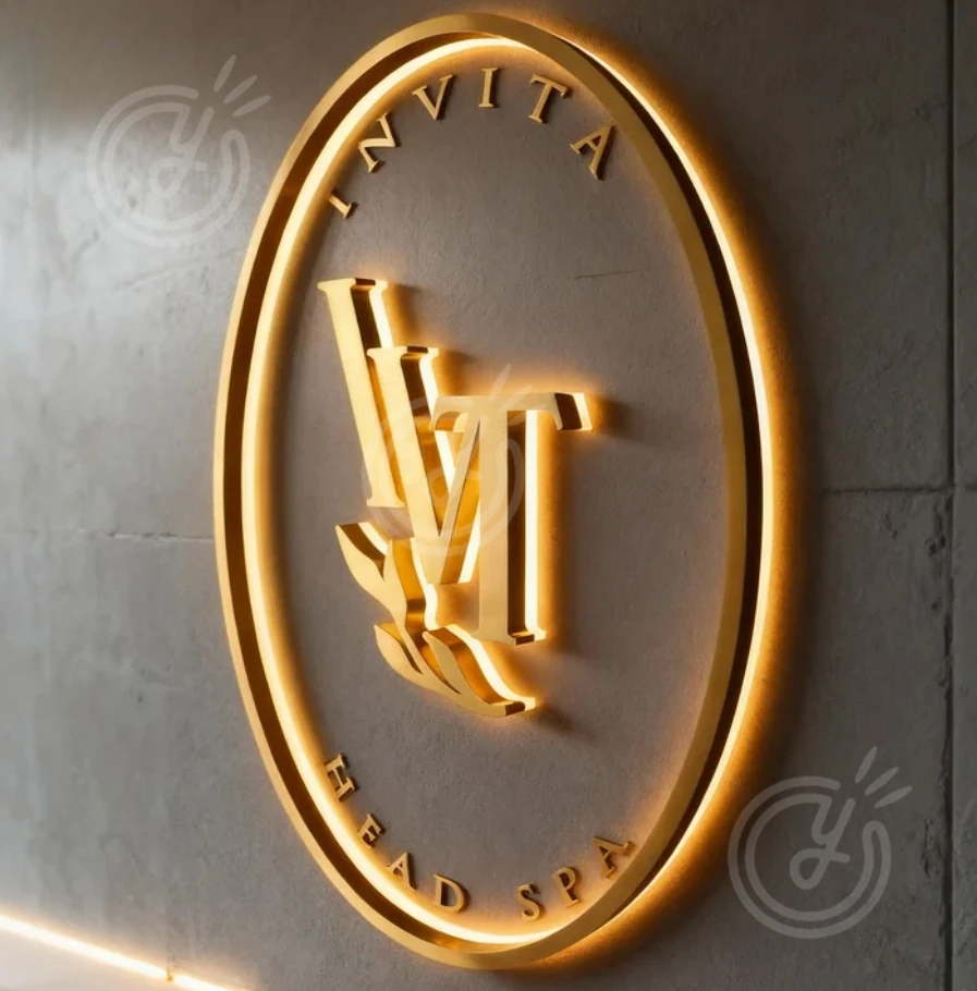 علامات معدنية LED بإضاءة خلفية للأعمال لشعار العيادة والمكتب ثلاثية الأبعاد قابلة للعنونة لواجهة المتجر والردهة وصالونات التجميل وشريط النيون والحلاق