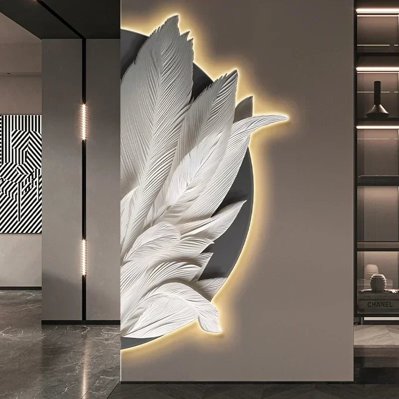 Family Entrance Feather Mural Lamp Modern Creative Living Room Background Wall Decoration LED Corridor Lighting Wall Lamp