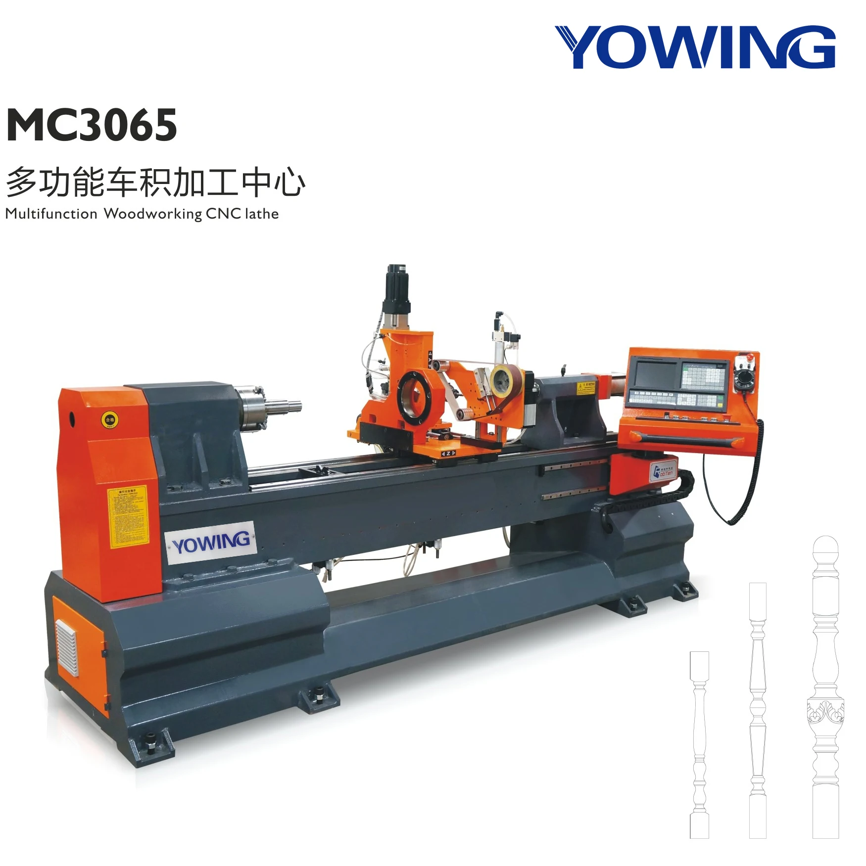 High Efficiency Automatic CNC Wood Lathe Machine for Processing Stair Armrest and Chair Legs MC3065