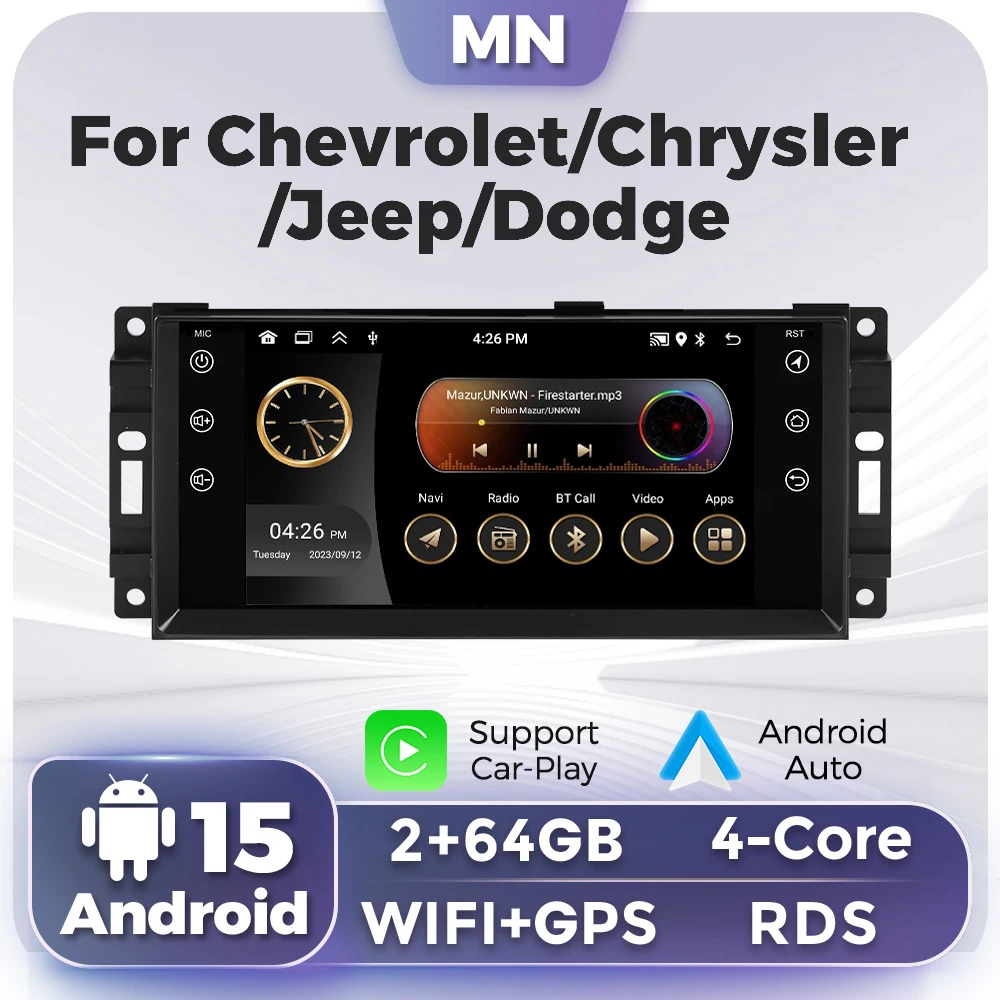2 Din Android 15 Car Radio 7 inch For JEEP Grand Cherokee Liberty Wrangler Chrysler Car Multimedia GPS Navigation Carplay AUTO