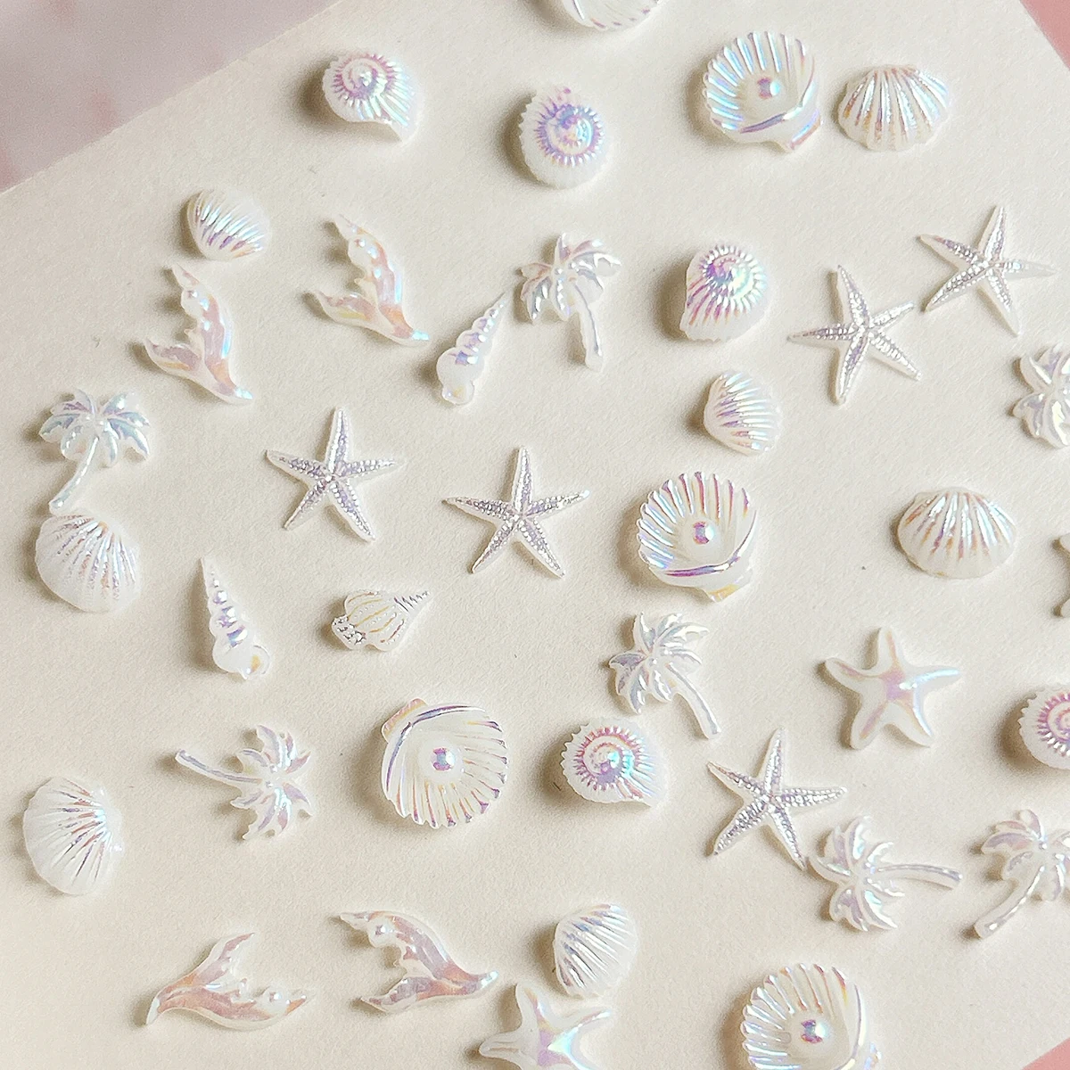 

30PCS Creative Realistic Resin Shell Conch Nail Art Decorations 3D Gradient Blue White Starfish Coconut Tree Nail Charms for DIY