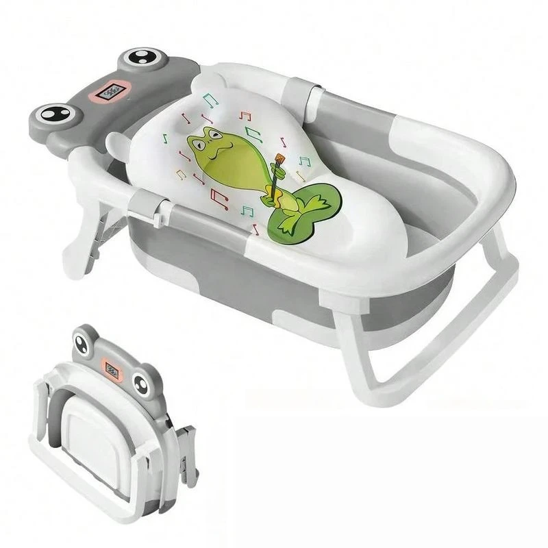 

Foldable Baby Bath Tub,foldable Bathtub with Real-time Temp Monitor and Soft Cushion, Portable Travel Baby Tub for Newborn