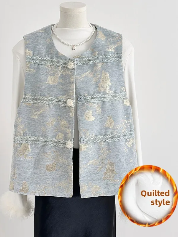 Nieuwe Chinese Sle ronde Ne Svel Vest Herfst 2025, Retro Elegantie Nationale Trend Borduren High-End Gevoel Jaet
