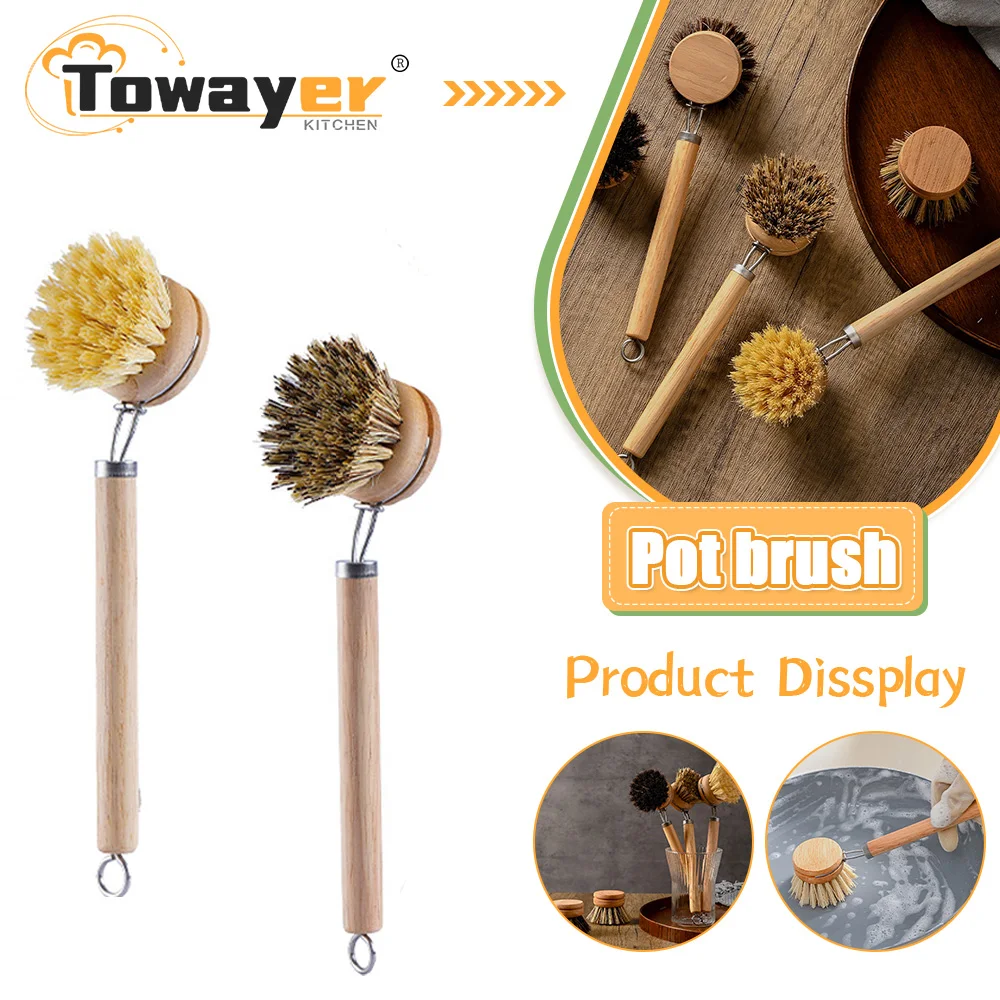 

Home Kitchen Cleaning Pot Brushing Pot No Damage To Pot Removing Stains Solid Wood Handle Swordwood Brush Replaceable Brush Head