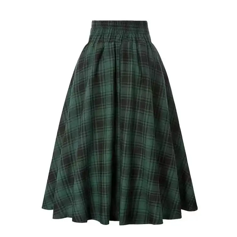 

Клетчатая юбка трапециевидной формы с высокой талией, женская облегающая юбка-миди, осень-зима, новая бархатная юбка средней длины, винтажная юбка