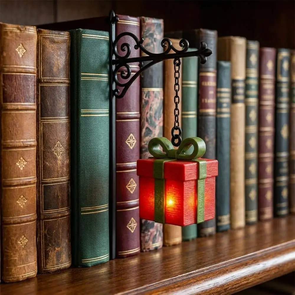 Vintage Christmas Bookshelf Lamp Warm LED Light Iron Bracket Hanging Bookend Light Christmas Tree Xmas Themed