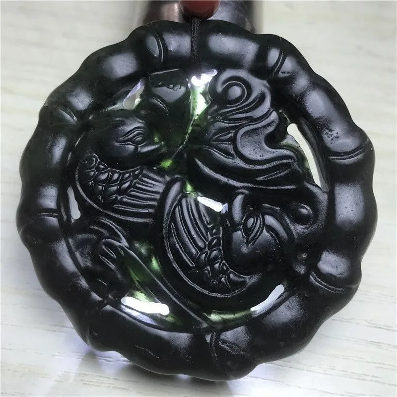 

Genuine Natural Herbal King Stone Black Bag Male Mandarin Duck Pendant Double-sided Ink Jade Mandarin Duck Water Necklace Couple