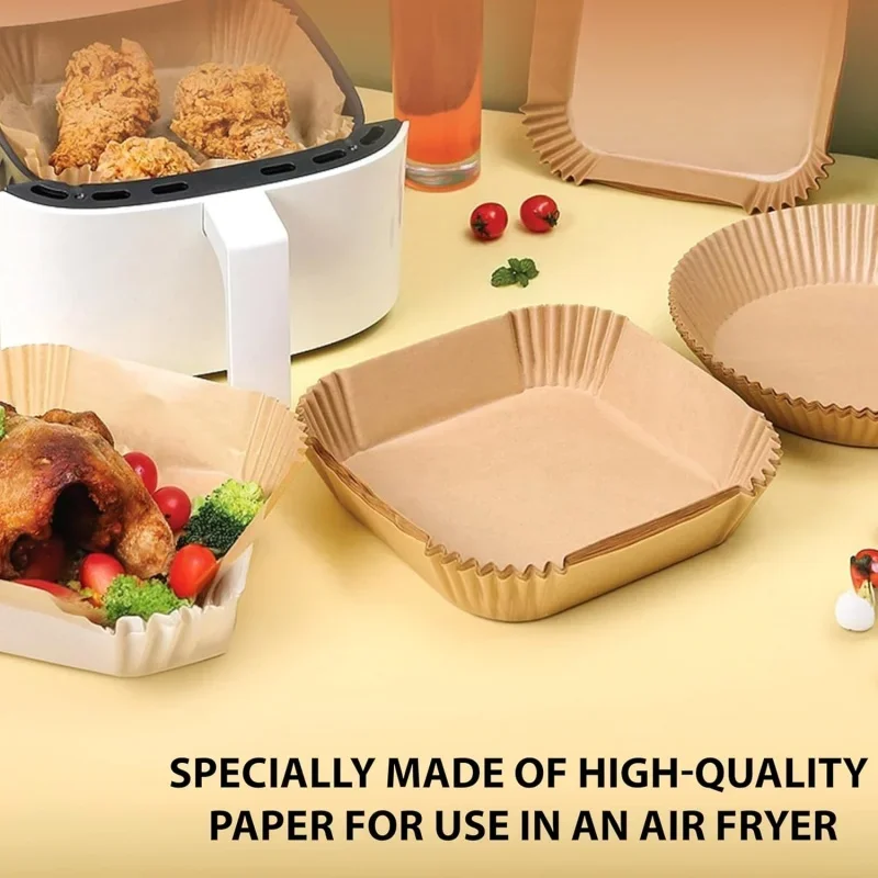 100개 논스틱 에어프라이어 라이너 오일 방수 파치먼트 종이 베이킹 로스팅 전자레인지 프리컷 에어프라이어 액세서리