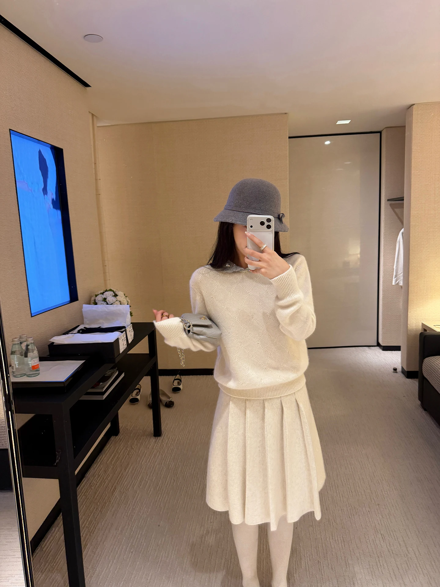 

Вязаный свитер Cchen с длинными рукавами и ромбовидным узором, комплект с плиссированной юбкой, круглый вырез, для повседневной носки, женская мода