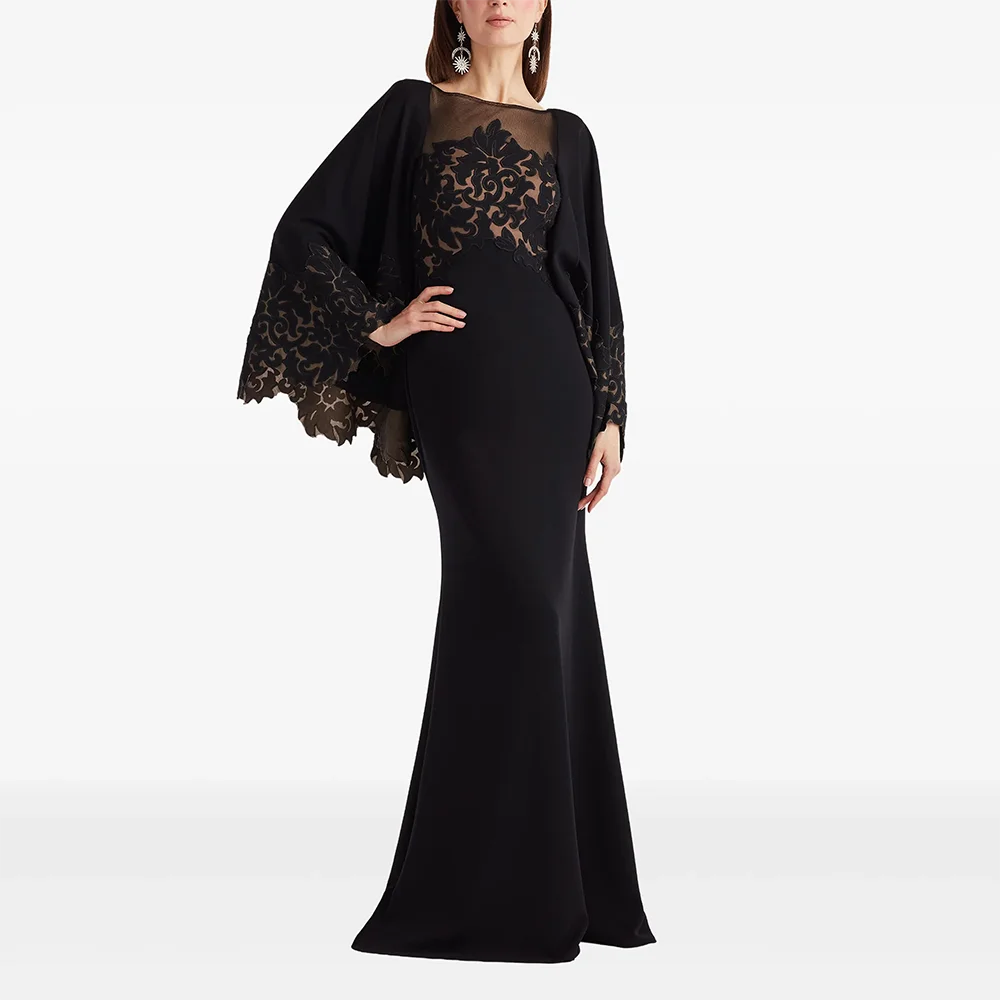 シンプルなイブニングドレス ボートネック 長袖 マーメイドイブニングドレス エレガント フォーマルな機会 フロアレングス プロムドレス カスタマイズ