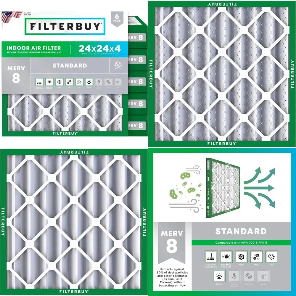 

6-Pack 24x24x4 MERV 8 Air Filters - Pleated HVAC AC Furnace Filters Replacement (Actual Size: 23.38 x 23.38 x 3.63)