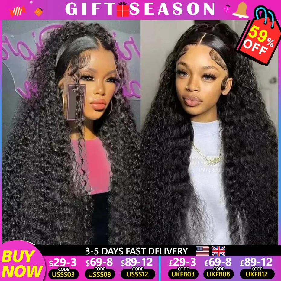 

30 32 34Inch Deep Wave HD Transparent 13x4 13x6 Lace Frontal Human Hair Wigs 200% Density 4x4 Lace Wig Remy Deep Curly Front Wig