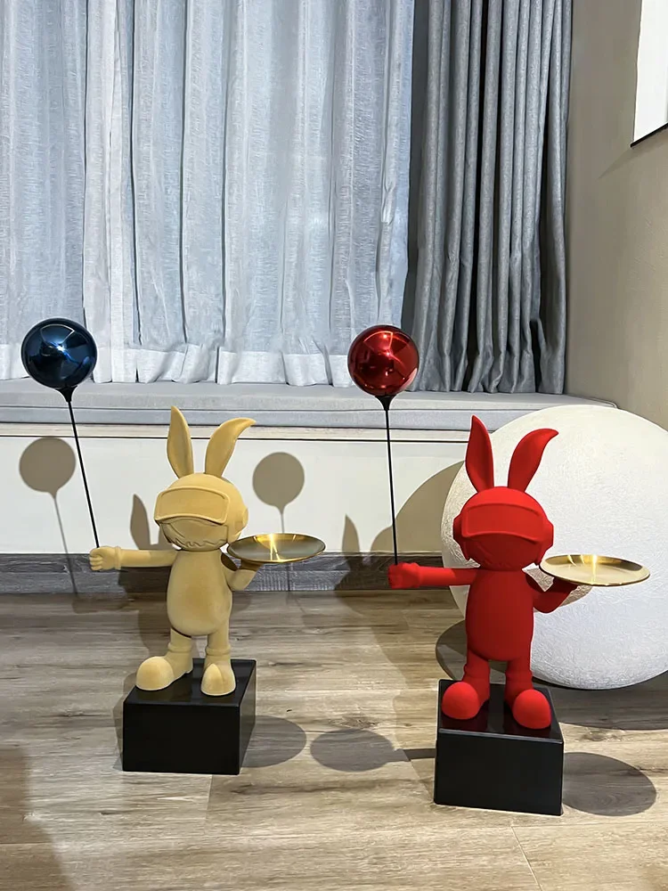 

Nordic Home Decor Cartoon Balloon Rabbit Sculpture Living Room Home Decoration Accessories Storage Tray Sculptures and Figurines