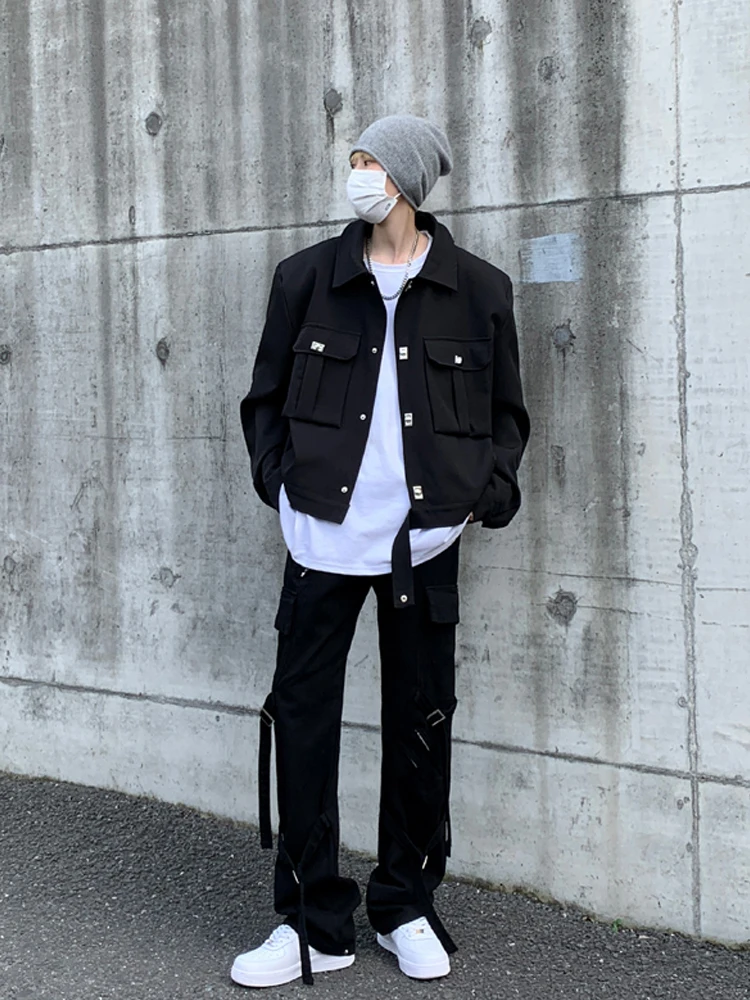 

American Sle Men's Flight Jaet Spring Autumn Lightweight Luxury Motorcycle Clothing Workwear irt Single Button Long Sve