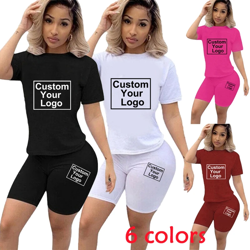 

DIY Printed Casual Tracksuit Women Two Piece Set Summer T-Shirts And Shorts sets Solid Color 2 Piece Jogging Suits