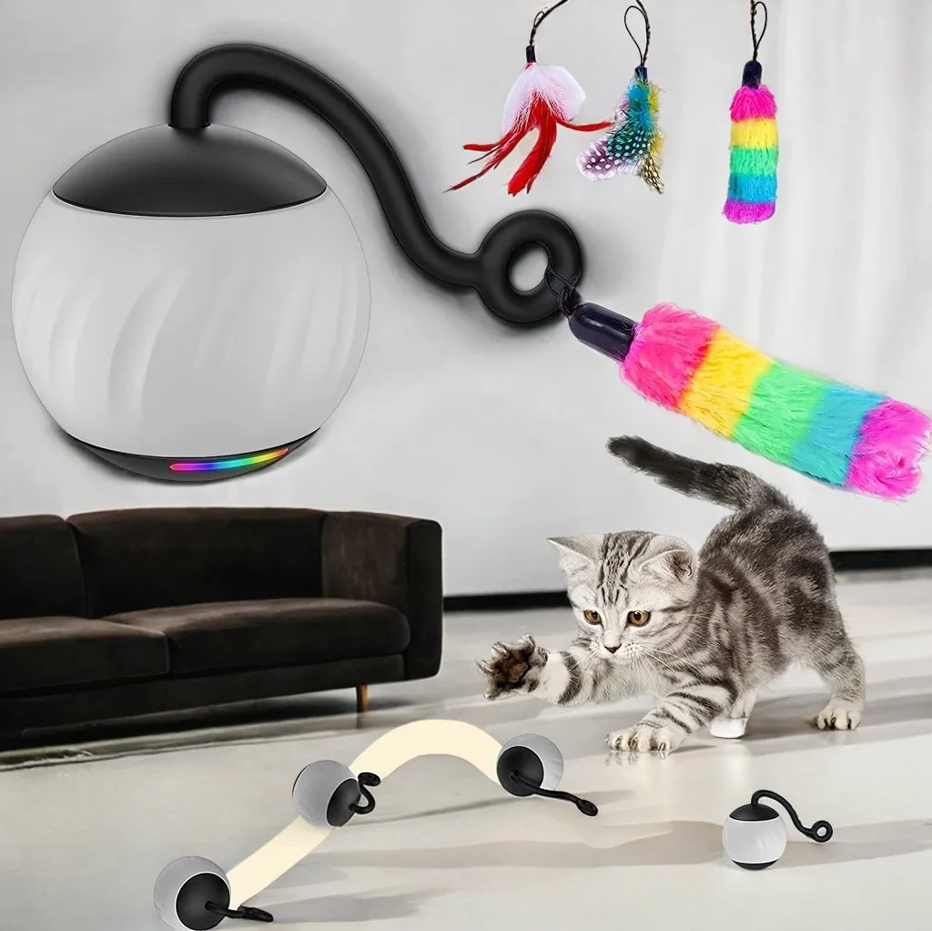 Cat Toy,Interactive Cat Toys for Indoor Cats,Automatic Moving Cat Ball Toys LED,Two Speeds Smart Cat Toys Without Noise Fidget