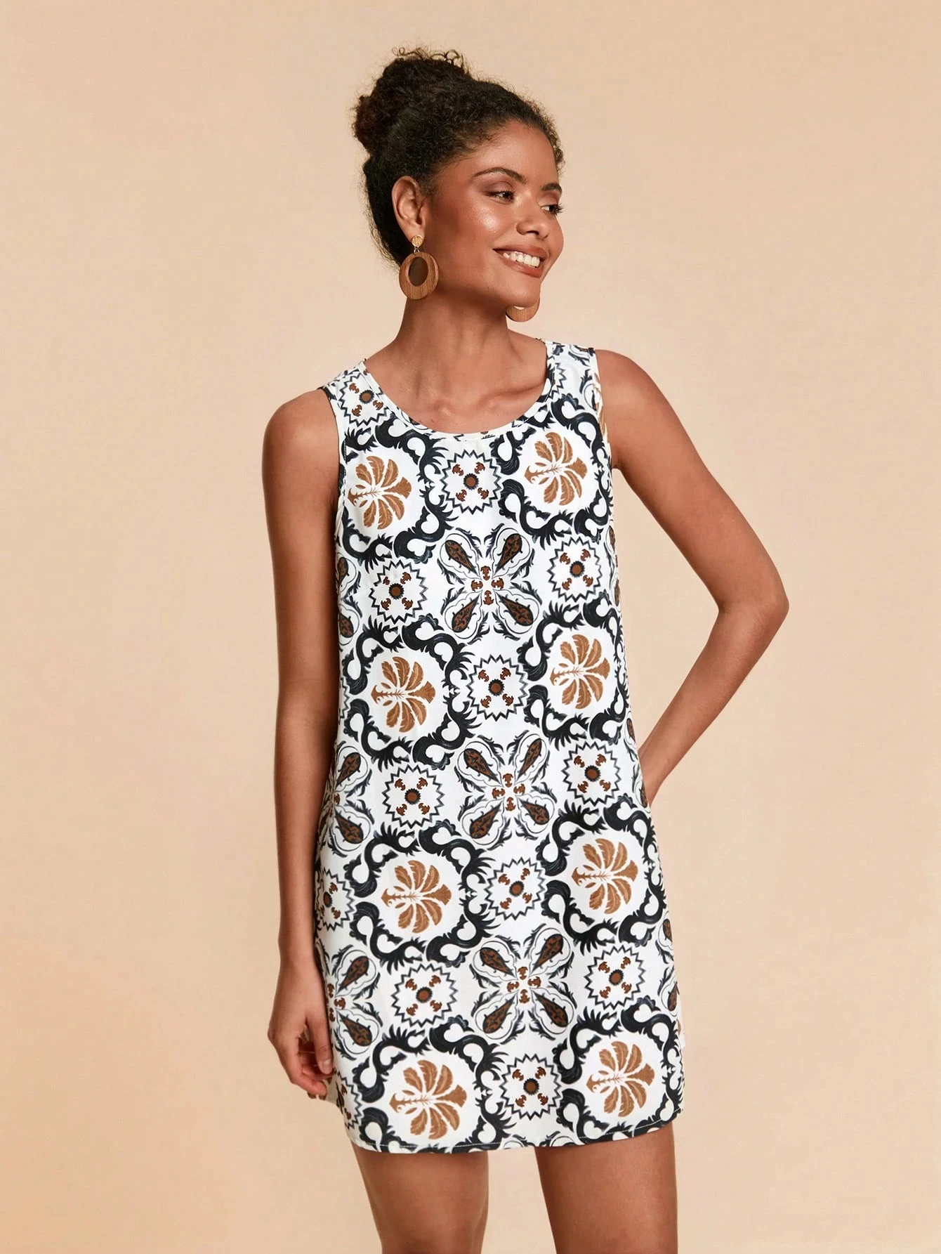 Vestido de férias com estampa tropical, sem mangas, gola redonda, havaí, beira-mar, viagem, vestidos femininos, verão, y2k, roupas femininas, top