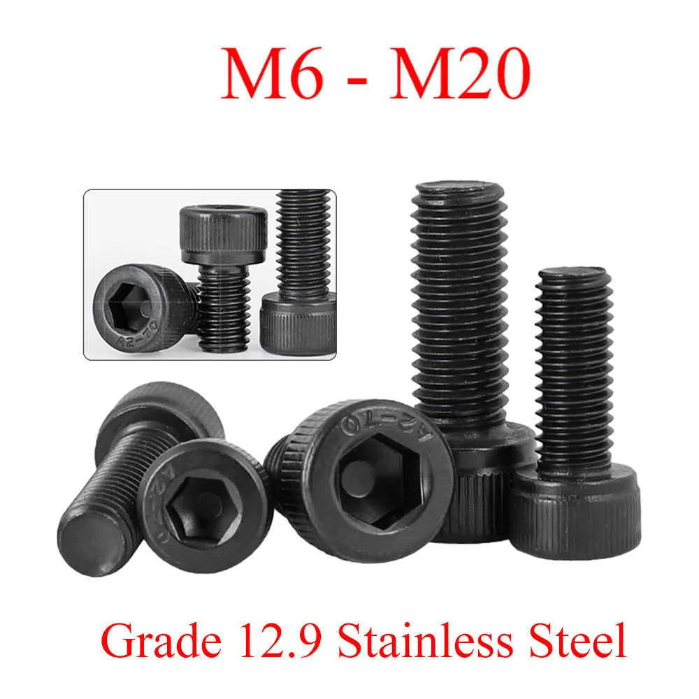 

1-20Pcs M6 M8 M10 M12 M14 M16 M18 M20 Hex Socket Cap Head Screw Grade 12.9 Stainless Steel Black Fine Thread Allen Bolt